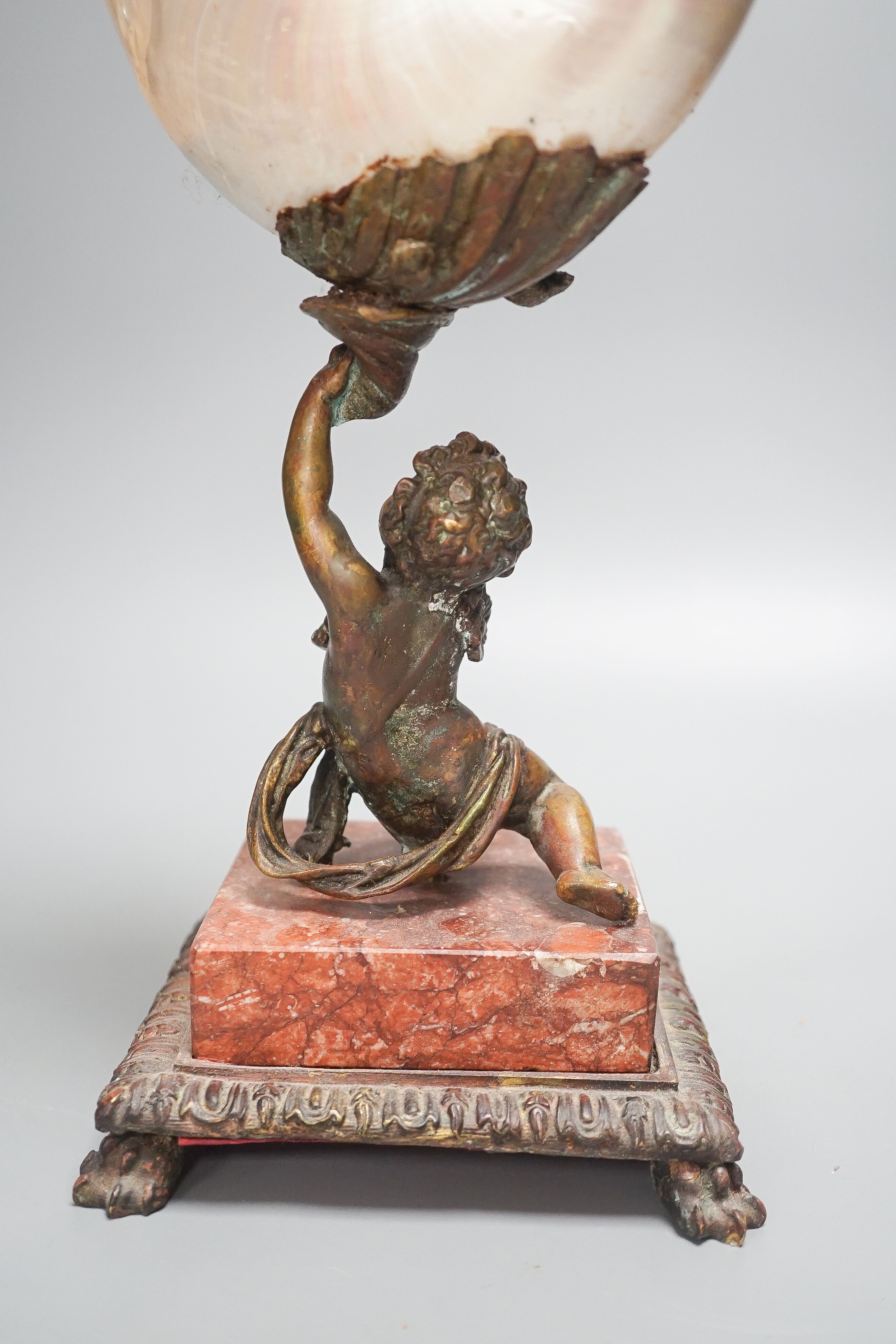 A 19th century bronze and nautilus shell centrepiece 45cm